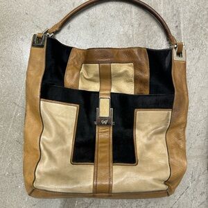 ANYA HINDMARCH Huxley pony hide PATCHWORK pieced shoulder bag authentic EUC